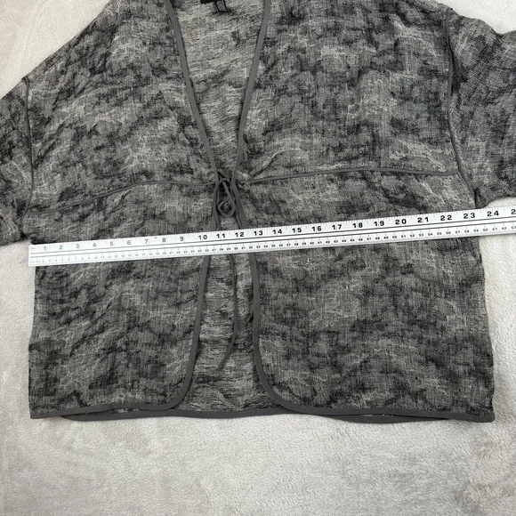 Eileen Fisher Jacket Womens Petite Large Gray Linen Silk Trim Kimono Tie Front - Picture 6 of 9